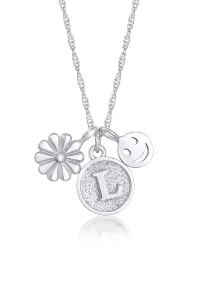 Elli - Halsketting - Dames Bloem Disc Hanger Letter L in 925 Sterling Zilver - Dames