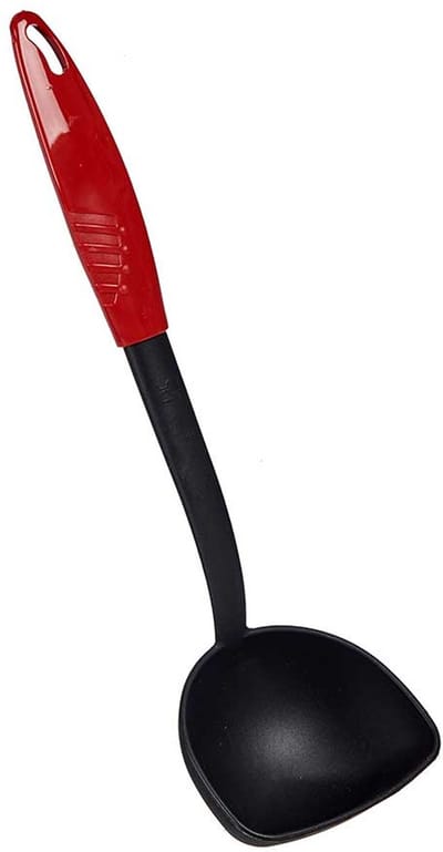 LYRA Kook/keuken gerei - soeplepel - zwart/rood - kunststof - 30 cm