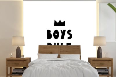 Behang kinderen - Kinderkamer decoratie - Quotes - Boys Rule - Spreuken - Kinderen - Jongens - 240x240 cm - Wanddecoratie Kind