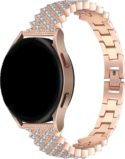 Stravo Luxe Metalen Horlogebandje 20mm voor Dames – Rosé goud – Sierlijk Bandje met Bling Diamanten & Strass – Geschikt voor Samsung Galaxy Watch 7/6/5/5 Pro/4/3/Active 2 – Polar Ignite/Unite – Huawei – Sieraden Smartwatchbandje