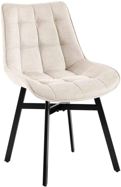 CLP Colby Eetkamerstoel - met leuning - keukenstoel - met zwart metalen frame - max. belasting 140 kg - Stof/creme