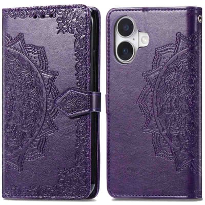imoshion Hoesje - Geschikt voor Apple iPhone 16 - Mandala Bookcase - Paars