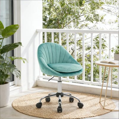 OKWISH Bureaustoel Met Wieltjes Ergonomisch Verstelbaar 360 Graden Draaibaar Fluweel Turquoise Voor Thuiswerk En Kaptafel