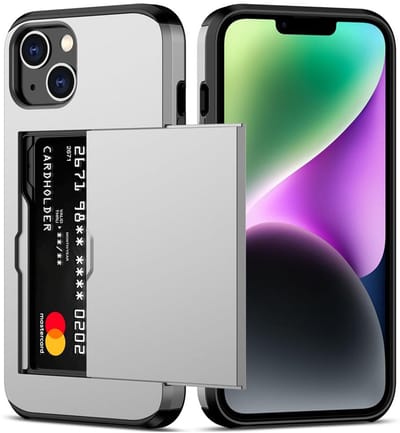 Mobiq pashouder hoesje geschikt voor iPhone 15 | vakje voor pasjes grijs