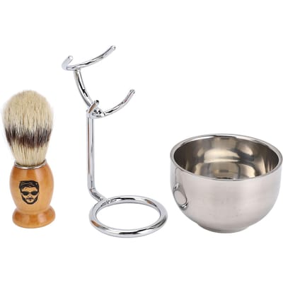 Ensemble Brosse à Barbe pour Homme Support Bol à Savon Outil de Rasage pour Homme Soin du Visage gray