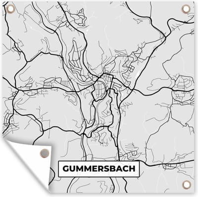 Tuin poster Kaart - Plattegrond - Duitsland - Gummersbach - Stadskaart - 200x200 cm - Tuindoek