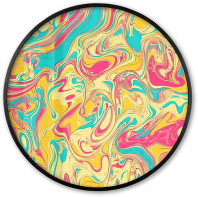 Poster in lijst Rond - Fotolijst 60x60 cm - Posters - Geel - Roze - Blauw - Retro - Ronde posterlijst zwart - Decoratie - Wanddecoratie woonkamer - Muurdecoratie slaapkamer