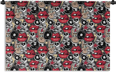 Wandkleed - Wanddoek - Rock - Rock 'n roll - Patroon - Doodshoofd - 180x120 cm - Wandtapijt
