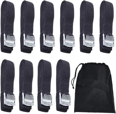 10 Pakketten Verstelbare Sjorriemen met Nokgesp - Zware Spanriem voor Motorfiets, Auto, Aanhanger en Bagage - 50x2.5 cm