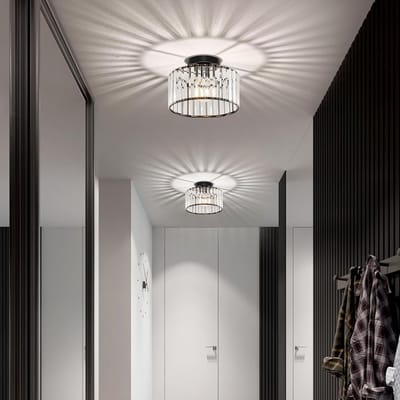 MELVRA Kristallen Plafondlamp Zwart – 27 cm Moderne Ronde Kroonluchter – Luxe Zwart Kristal – Voor Hal, Entree, Woonkamer, Slaapkamer & Keuken