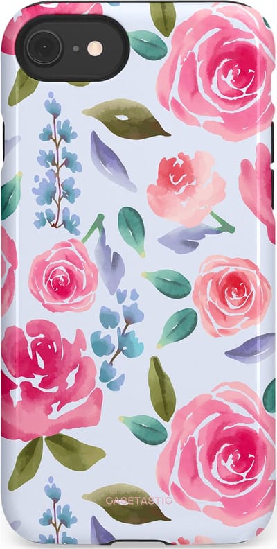 Casetastic hoesje geschikt voor Apple iPhone SE / Apple iPhone 7 / Apple iPhone 8 - Dubbellaagse bescherming - Aquarel Bloemendroom - Fashion Case - Lichtblauw Lichtroze