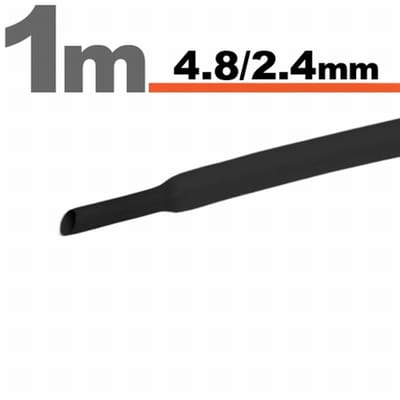 5× 1 Meter Krimpkous Zwart 4,8 / 2,4 mm – 5 Stukken Van 1 Meter – Warmtekrimpbuis Voor Isolatie En Kabelbescherming – Geschikt Voor Elektrische Installaties En Reparaties [11025F]