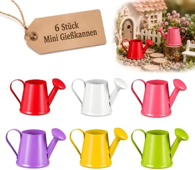Gieter voor kinderen, set van 6 stuks, kleine metalen gieteremmer, ideaal voor speeltijd en tuinieren, kleurrijk speelgoed voor binnen en buiten, perfect voor kamerplanten