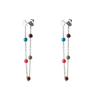 Yehwang -Steroorbel met gekleurde bolletjes - Stars - Earrings - Zilverkleurig - Silvercoloured - Stainless Steel - Enamel