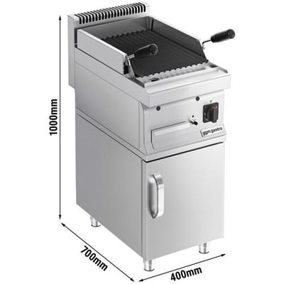 GGM Gastro Gas Lavasteingrill - 7 kW - Grillrost neigbar - inkl. Unterbau mit 1 Tür Zilver