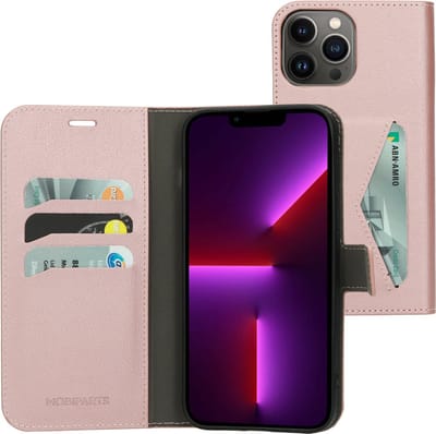 Mobiparts hoesje geschikt voor Apple iPhone 13 Pro Max - Wallet/Boekhoesje - Eco Leer - Magneet Sluiting - Opberg vakken - Roze