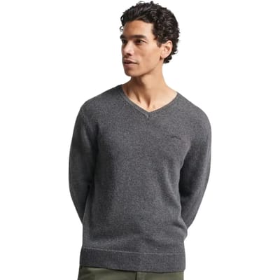 Superdry - Gebreide Essential trui met V-hals en borduursel - Heren - Sweaters