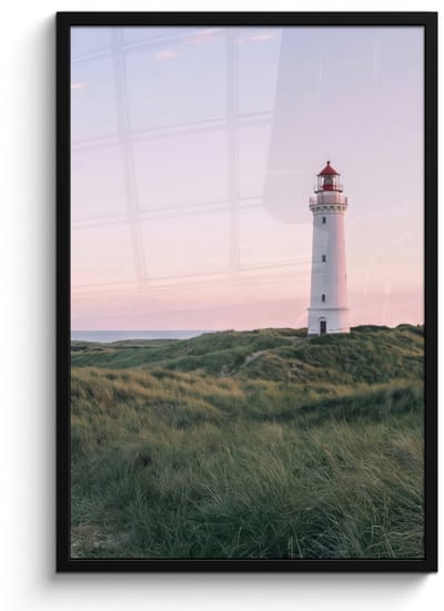 Poster in lijst - Fotolijst 60x90 cm - Posters - Vuurtoren - Duinlandschap - Zee - Posterlijst zwart - Decoratie - Wanddecoratie woonkamer - Muurdecoratie slaapkamer