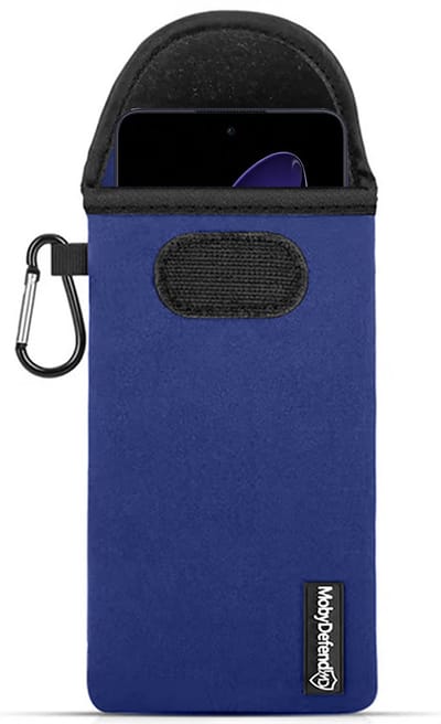 MobyDefend Hoesje - Geschikt voor Oppo Reno13 - Neopreen Pouch Met Karabijnhaak - Insteek - Riemlus - Blauw