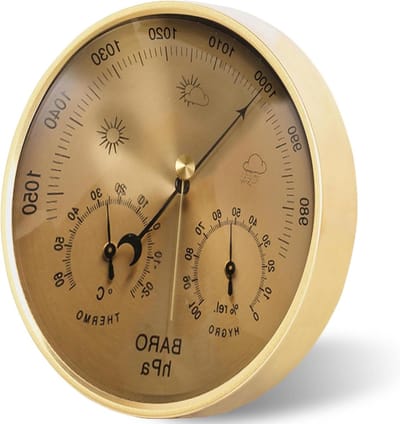 3-in-1 Weerstation - Barometer Hygrometer - Omgeving Meten - Mechanisch Uurwerk - 52 Inch - Goud