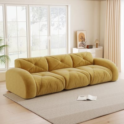 REDOM - Modulaire 3-zits Frameloze Bank met flexibel modulesysteem - Moderne loungebank voor woonkamer - Chenille - Geel - 281 x 95 x 76 cm