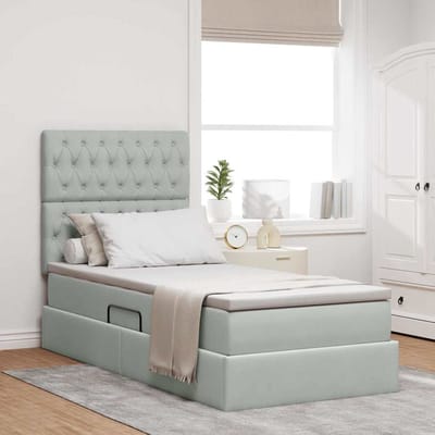 vidaXL - LED - opbergbed - met - matras - Lichtgrijs - 100 - x - 200 - cm - Fluweel