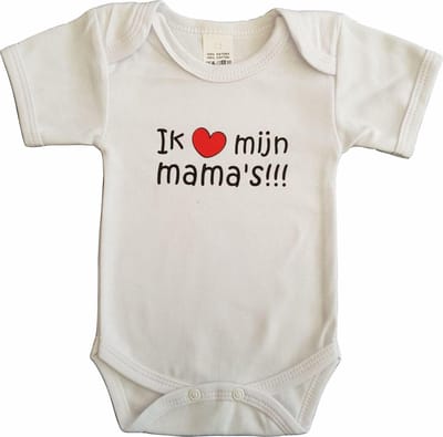 Witte romper met "Ik hou van mijn mama's" - maat 68 - moederdag, zwanger, cadeautje, kraamcadeau, grappig, geschenk, baby, tekst