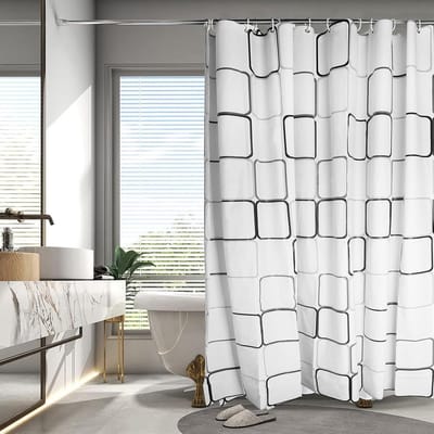 Douchegordijn, douchegordijn, 200 x 200 cm, anti-schimmel, PEVA, waterdicht, wasbaar, met 12 ringen en 2 transparante haken, voor bad, badkamer