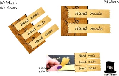 Bob Online™ - 60 Stuks (5 Vellen) – Craft Kleur Achtergrond - ‘Hand made’ Papier Stickers - voor Scrapbook, Kaarten Maken, Cadeau Verpakking enz - Zelfklevend 70mm x 15mm – 60 Pcs (5 Sheets) – ‘Hand made’ Paper Stickers – Card Making, Scrapbooking