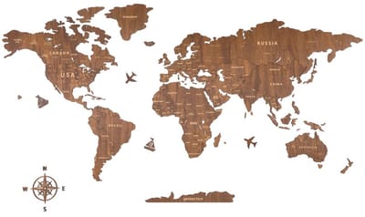 Houten Wereldkaart Wanddecoratie - Muurkunst voor Woonkamer, Slaapkamer en Kantoor (200 x 114 cm)