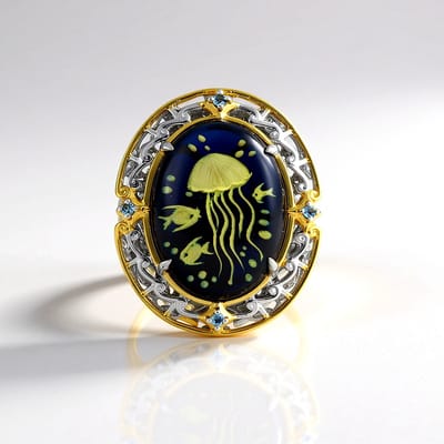Cavill - Zilveren ring 925 Sterling - Blauwe barnsteen ovaal 5,211 ct & Braziliaanse aquamarijn 0,072 ct - Elegante natuurlijke kleuren