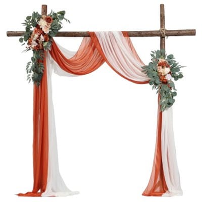 VEVOR Bruiloftsboog Bloemenset, Oranje Bloemen voor Bruiloftsboog met Gordijnen (Set van 4) - 2 Bloemstukken, 2 Transparante Gordijnen, voor Ceremonieboeketten, Receptie Achtergronddecoratie