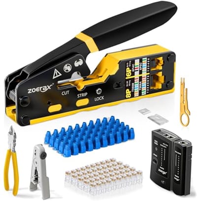 Ethernet Krimpgereedschap Kit RJ45 met Kabel Tester en 50 Cat 6 Connectors