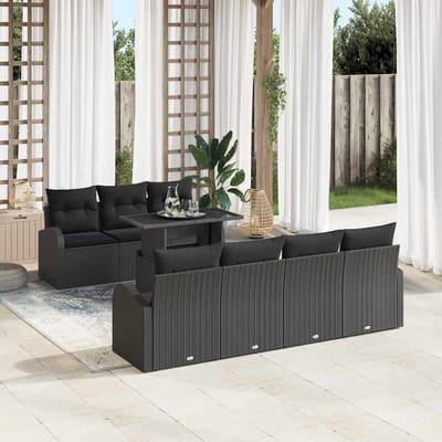 vidaXL - Tuinbank - Set - 8 - st - Zwart - poly - rattan
