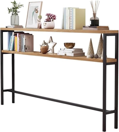 Smalle Wandtafel - Haltafel Sidetable - Woonkamer Decoratie - Twee Lagen - 100 cm - Rustiek Bruin