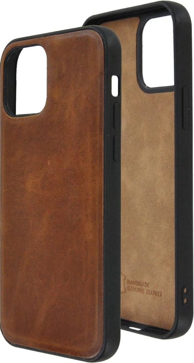 Geschikt voor iPhone 12 Pro Max Hoesje - iPhone 12 Pro Max hoesje Echt leer Back Cover P Case Cognac Bruin