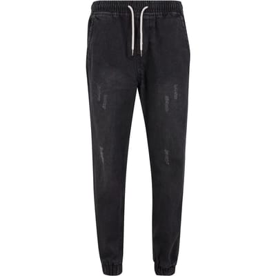Urban Classics - Jogg Denim black washed Heren joggingbroek - S - Zwart