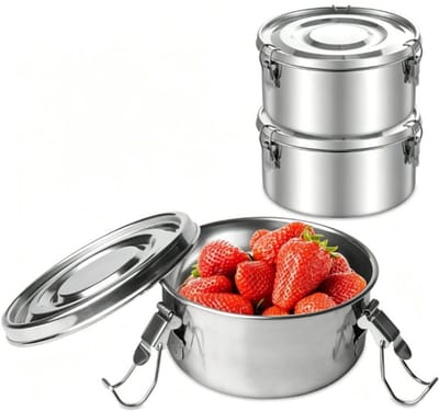 VHV - Broodtrommel - Lunchbox - Roestvrijstalen lunchbox - Broodtrommel kinderen - Lunchbox volwassenen - Set van 3 roestvrijstalen lunchboxen met deksels - Lunchboxen voor snacks - Fruit en ontbijtgranen - 360 ml - Zilver