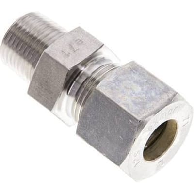3/8'' NPT Buitendraad x 12S RVS Rechte Knelfitting 630 Bar DIN 2353 - FL2S-MO-ST-038N-12-S
