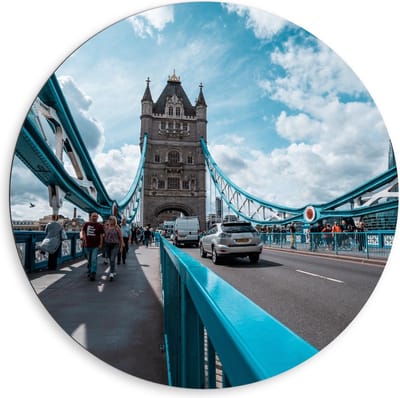 Dibond Wandcirkel - Tower Bridge, Verenigd Koninkrijk - 80x80cm Foto op Aluminium Wandcirkel (met ophangsysteem)