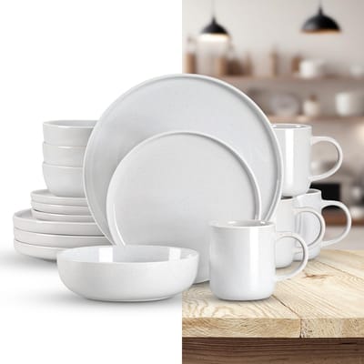 Luxe Serviesset – 32 delig – 8 persoons – Porselein - Bordenset – Dinner platen – Dessertborden - Kommen - Mokken - Lichtgrijs