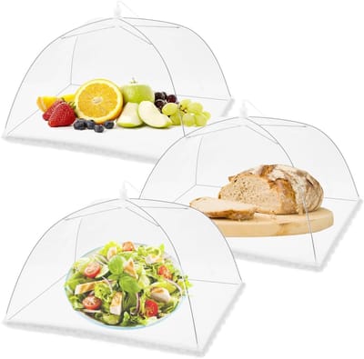 Voedselkap - 3 stuks - Voedselafdekking - Voedselhoes - 43×43 cm - Eten Afdekken - Bescherm je eten - Opvouwbare vliegenscherm - Insectennet - Vliegen Net - Vliegenkap Eten - Witte Vliegenkap - Witte Voedselkap
