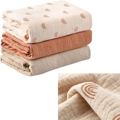 Inbakerdeken voor pasgeborenen - Babyinbakerdeken - Groot formaat - Inbakerdoek - 100 x 100 cm - Zachte en ademende deken van puur katoengaas - Unisex babyinbakerdeken - Set van 3 - Regenboogpatroon