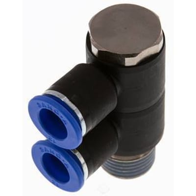12mm x R1/2'' 2-way Manifold Messing/PA 66 Insteekfitting Buitendraad Draaibaar NBR