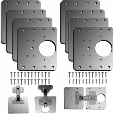 Scharnier Reparatieplaat, 8 STKS Kast Scharnier Reparatie Beugels, Keuken Kast Deurscharnier Reparatie Plaat Kit met Gat, Roestvrij Staal Platte Bevestigingsbeugels met Schroef (8)