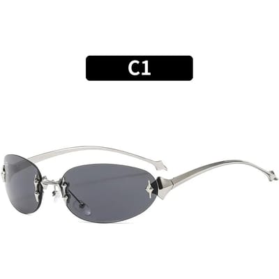 Kaderloze Ster Zonnebril Elliptisch Randloos Y2K SpicyGirl Ins Dezelfde Stijl Zonnebril Vrouwen Mode Trendy