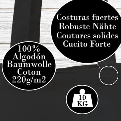 Jute tas zwart bedrukt - 100% katoen - boodschappentas - shopper dames - 35 x 42 x 8 cm