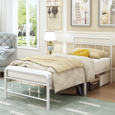 Stevig Metalen Bedframe 75x190 cm met Hoofdeinde en Voetenbord, 46 cm Hoog