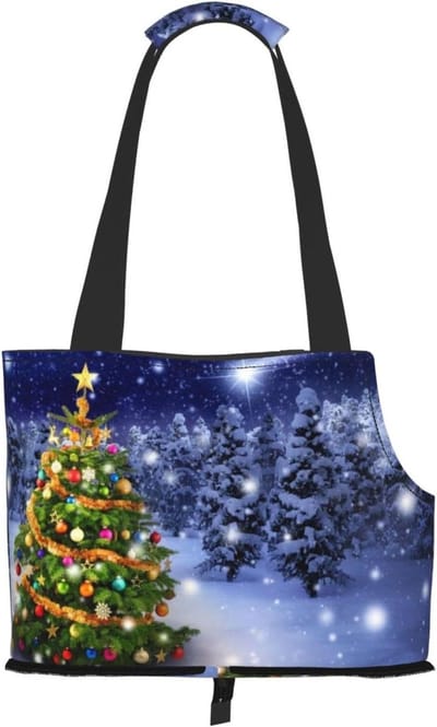 Huisdier Draagtas - Hond Kat Tas - Veilig Vervoer - Kerstboom Print - 34x15x26 cm - Multicolor