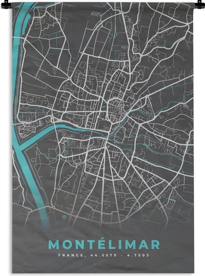 Wandkleed - Wanddoek - Montélimar - Frankrijk - Stadskaart - Kaart - Plattegrond - 120x180 cm - Wandtapijt